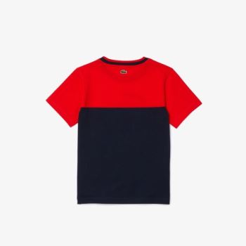 Lacoste Crewneck Croc-Print Cotton T-shirt - Tričko Dětské Červené / Tmavě Blankyt Blankyt | CZ-KjHr